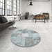 Round Contemporary Light Steel Blue Patchwork Rug in a Office, con2910