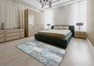 Contemporary Light Steel Blue Patchwork Rug in a Bedroom, con2910