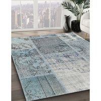 Contemporary Grayish Turquoise Green Patchwork Rug, con2912