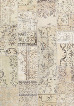 Contemporary Light French Beige Brown Patchwork Rug, con2913
