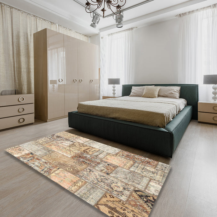 Machine Washable Contemporary Brown Rug in a Bedroom, wshcon2914