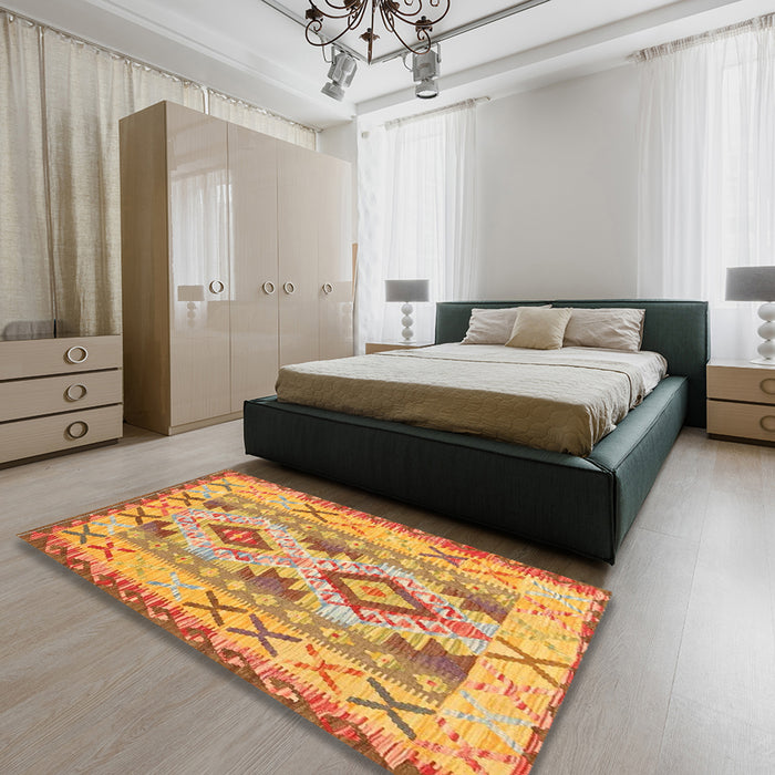 Machine Washable Contemporary Orange Rug in a Bedroom, wshcon2915