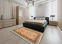 Contemporary Red Modern Rug in a Bedroom, con2916
