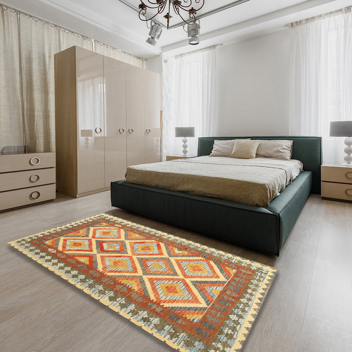 Contemporary Red Modern Rug in a Bedroom, con2916