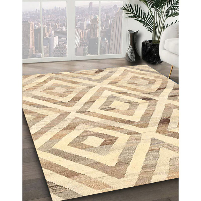 Contemporary Khaki Gold Southwestern Rug in Family Room, con2918