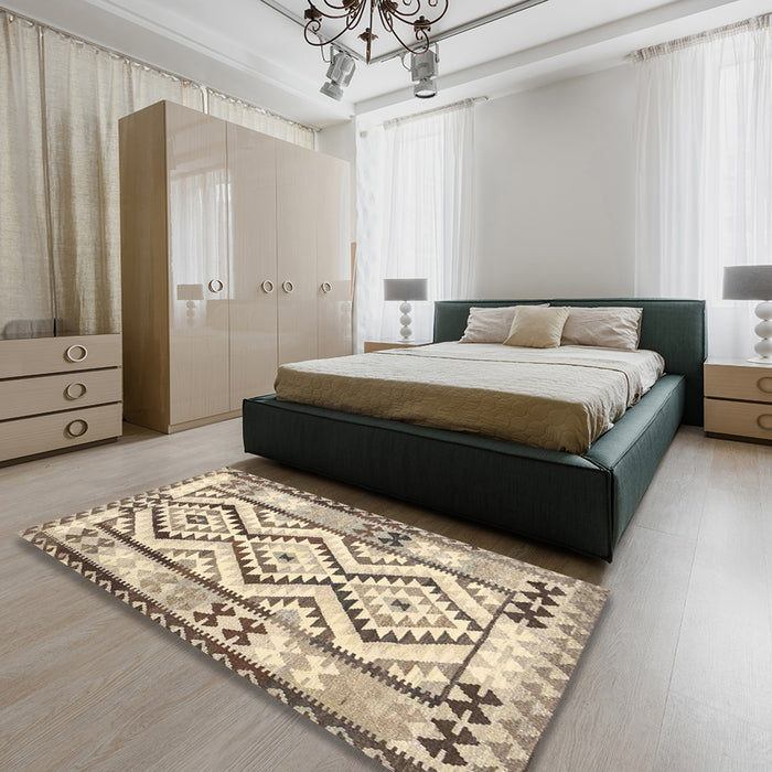Machine Washable Contemporary Dark Almond Brown Rug in a Bedroom, wshcon2920