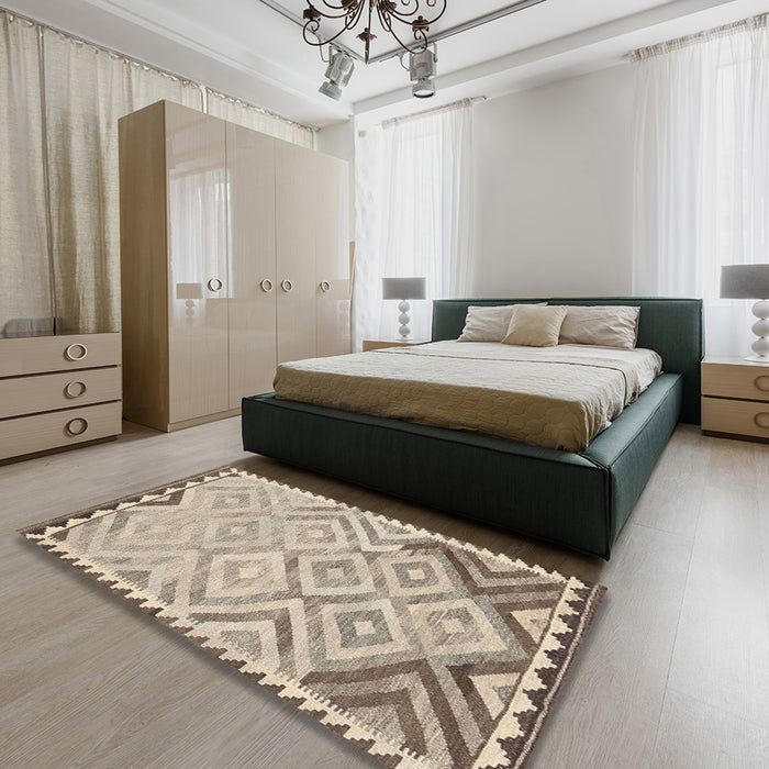 Machine Washable Contemporary Dark Almond Brown Rug in a Bedroom, wshcon2924