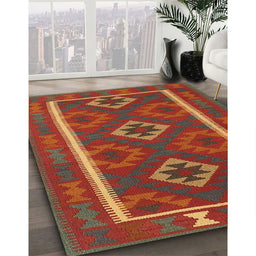 Contemporary Neon Red Oriental Rug in Family Room, con2931