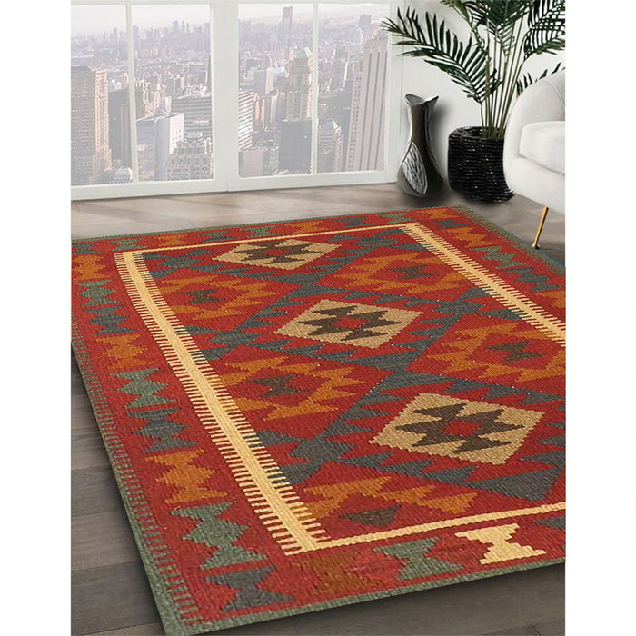 Contemporary Neon Red Oriental Rug in Family Room, con2931