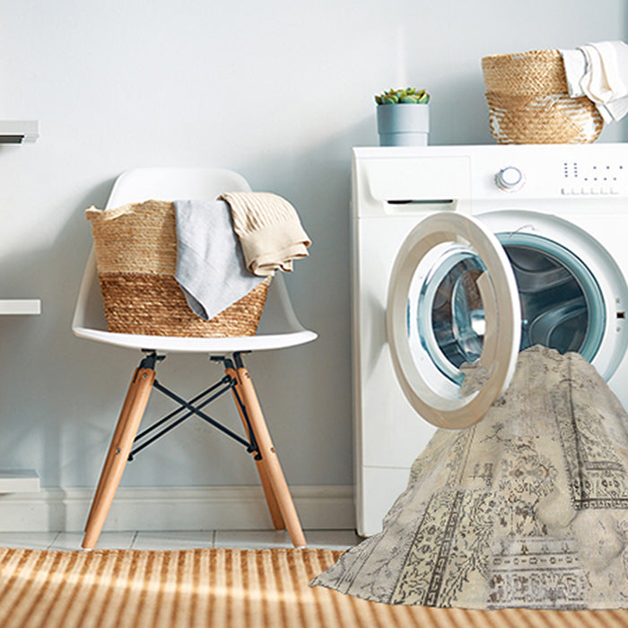 Machine Washable Contemporary Light French Beige Brown Rug in a Washing Machine, wshcon2933