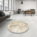 Round Contemporary Light French Beige Brown Modern Rug in a Office, con2933