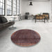 Round Machine Washable Contemporary Dark Almond Brown Rug in a Office, wshcon2934