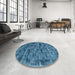 Round Contemporary Blue Modern Rug in a Office, con2936