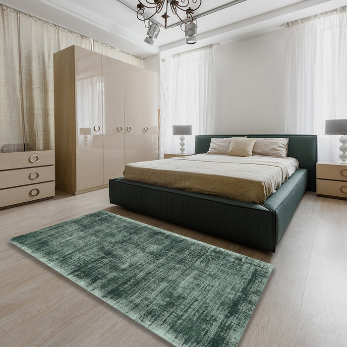 Contemporary Green Modern Rug in a Bedroom, con2938