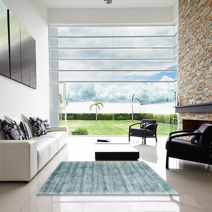 Square Contemporary Cyan Opaque Blue Modern Rug in a Living Room, con2939