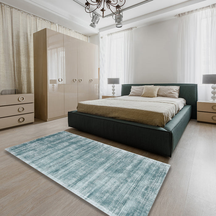 Machine Washable Contemporary Cyan Opaque Blue Rug in a Bedroom, wshcon2939