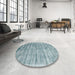 Round Contemporary Cyan Opaque Blue Modern Rug in a Office, con2939