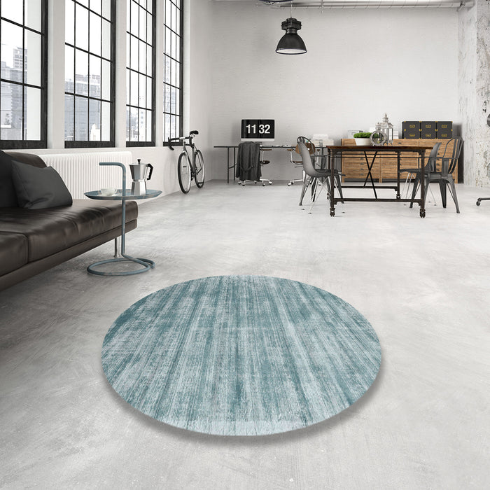 Round Machine Washable Contemporary Cyan Opaque Blue Rug in a Office, wshcon2939