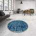 Round Contemporary Blue Modern Rug in a Office, con2941