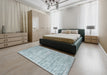 Contemporary Light Steel Blue Modern Rug in a Bedroom, con2946