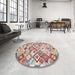 Round Machine Washable Contemporary Cherry Red Rug in a Office, wshcon2957