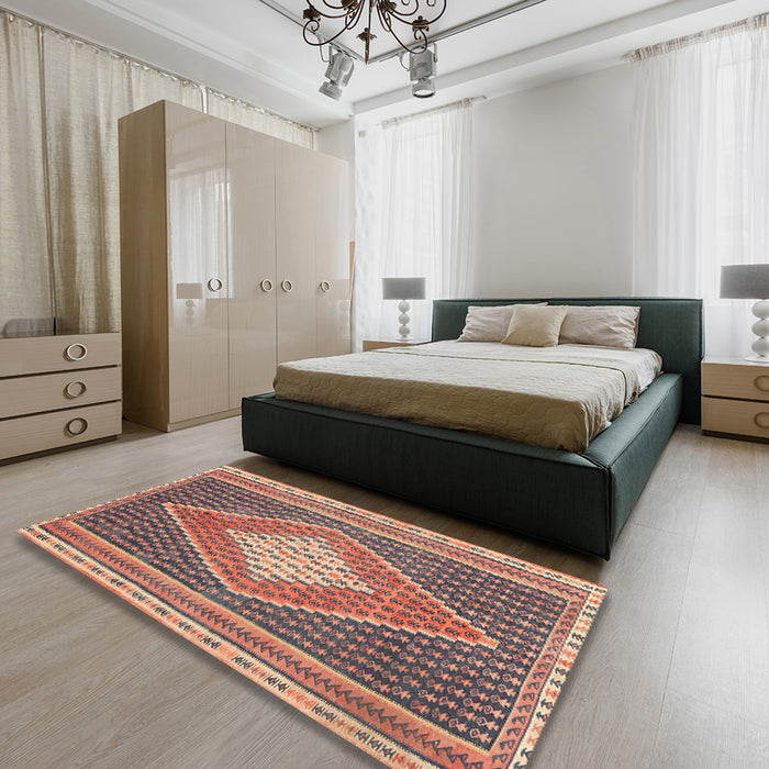 Machine Washable Contemporary Chestnut Brown Rug in a Bedroom, wshcon2958