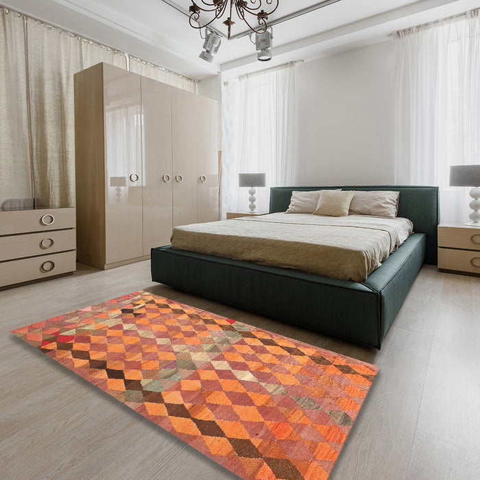 Contemporary Red Oriental Rug in a Bedroom, con2962