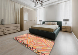 Contemporary Sandy Brown Oriental Rug in a Bedroom, con2965