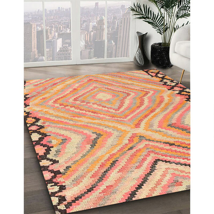 Contemporary Sandy Brown Oriental Rug in Family Room, con2965