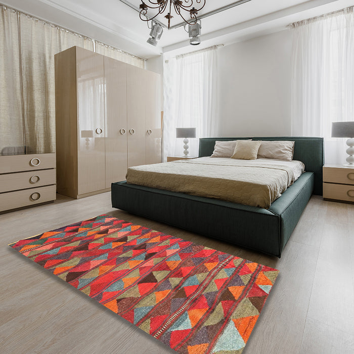 Contemporary Red Oriental Rug in a Bedroom, con2966
