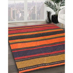 Contemporary Sienna Brown Oriental Rug in Family Room, con2967
