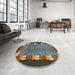 Round Contemporary Dark Brown Modern Rug in a Office, con2968