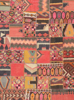 Contemporary Fire Brick Red Patchwork Rug, con2969