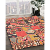 Contemporary Fire Brick Red Patchwork Rug, con2969