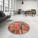 Round Machine Washable Contemporary Fire Brick Red Rug in a Office, wshcon2969