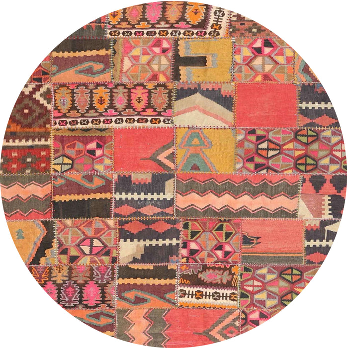 Sideview of Contemporary Fire Brick Red Patchwork Rug, con2969