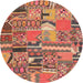 Sideview of Contemporary Fire Brick Red Patchwork Rug, con2969