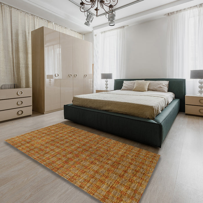 Contemporary Mahogany Brown Modern Rug in a Bedroom, con296