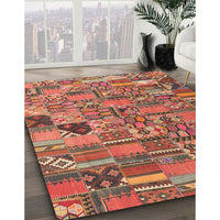 Contemporary Brown Patchwork Rug, con2970