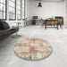 Round Contemporary Deep Peach Orange Patchwork Rug in a Office, con2972