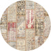 Sideview of Contemporary Deep Peach Orange Patchwork Rug, con2972