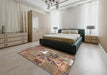 Contemporary Reddish Brown Patchwork Rug in a Bedroom, con2973