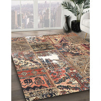 Contemporary Reddish Brown Patchwork Rug, con2973