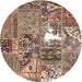 Sideview of Contemporary Reddish Brown Patchwork Rug, con2973