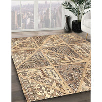 Contemporary Dark Gold Brown Patchwork Rug, con2974