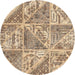 Sideview of Contemporary Dark Gold Brown Patchwork Rug, con2974