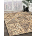 Contemporary Dark Gold Brown Patchwork Rug in Family Room, con2974