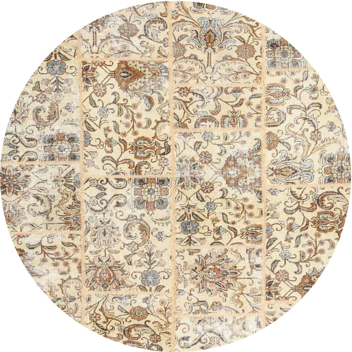 Sideview of Contemporary Golden Blonde Gold Patchwork Rug, con2975