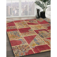 Contemporary Red Patchwork Rug, con2976