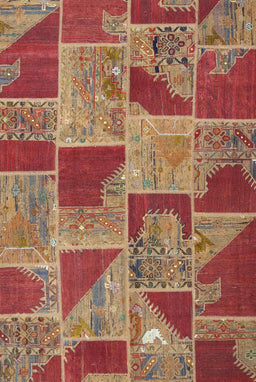 Contemporary Red Patchwork Rug, con2976